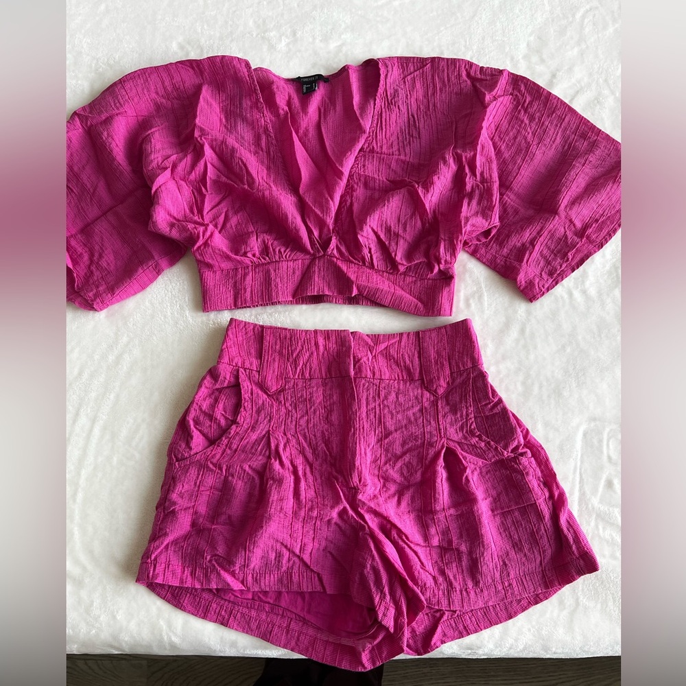 Women's Pink Crop Top and Shorts Set